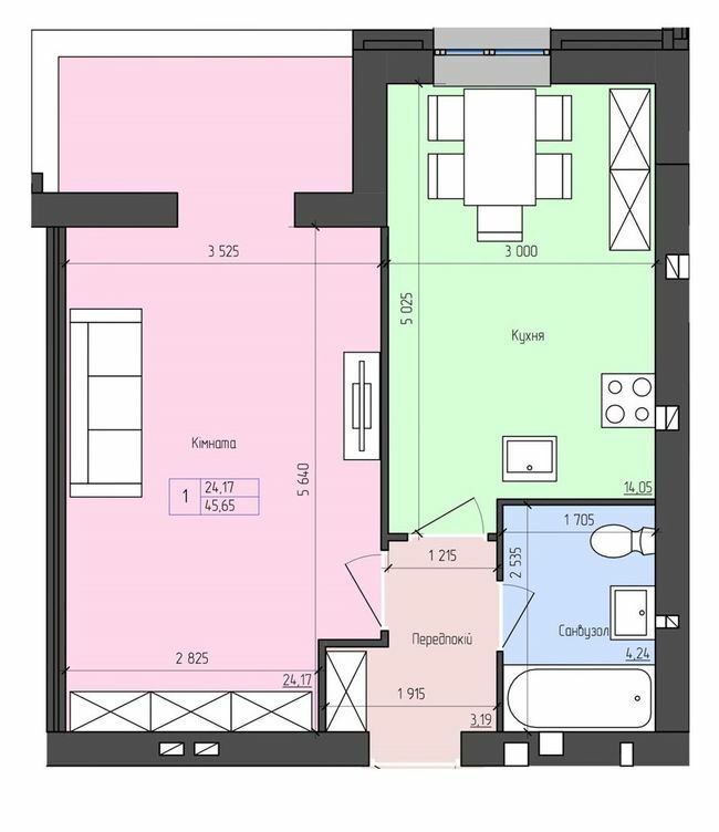 1-кімнатна 45.65 м² в ЖК Софія від 18 250 грн/м², с. Агрономічне