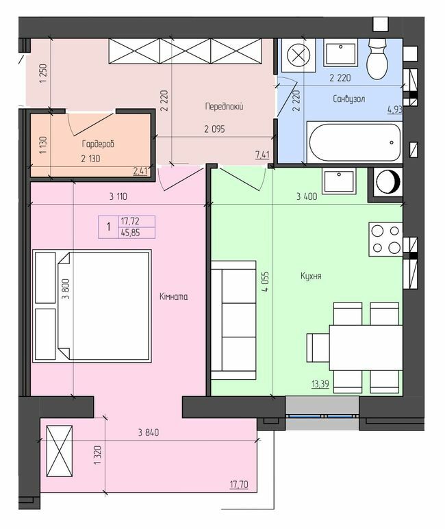 1-комнатная 45.83 м² в ЖК София от 18 250 грн/м², с. Агрономичное