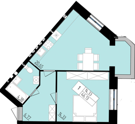 1-комнатная 46.13 м² в ЖК София от 18 250 грн/м², с. Агрономичное