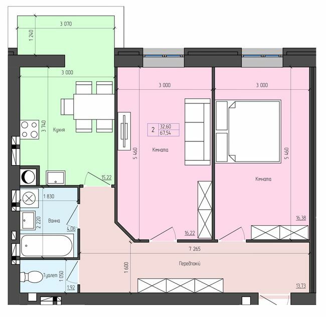 2-кімнатна 67.54 м² в ЖК Софія від 17 750 грн/м², с. Агрономічне