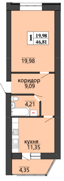 1-комнатная 46.81 м² в ЖК Правильный вибор от 32 000 грн/м², Винница