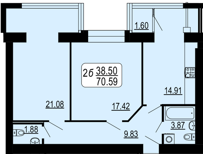 2-комнатная 70.59 м² в ЖК Семейный комфорт от 14 300 грн/м², Винница