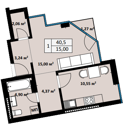 1-кімнатна 40.5 м² в ЖК Uzh Towers від 24 600 грн/м², Ужгород