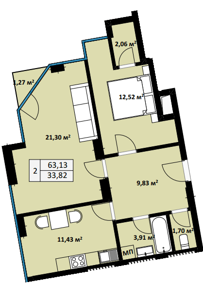 2-кімнатна 63.13 м² в ЖК Uzh Towers від 24 600 грн/м², Ужгород