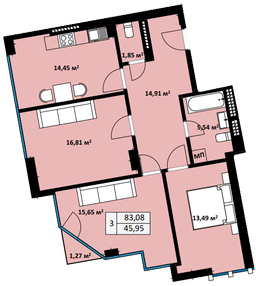 3-кімнатна 83.08 м² в ЖК Uzh Towers від 24 600 грн/м², Ужгород