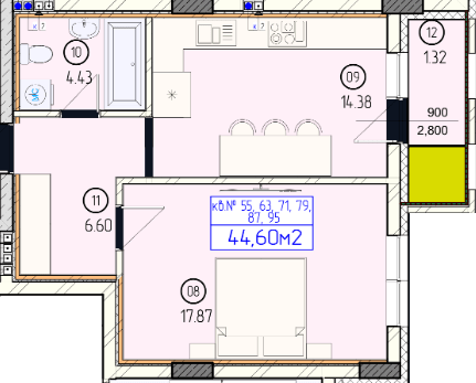 1-комнатная 44.6 м² в ЖК Будапешт от 24 700 грн/м², Ужгород