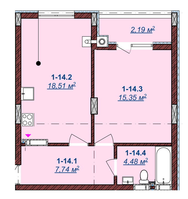 1-комнатная 48.3 м² в ЖК Счастливый от 16 300 грн/м², Ужгород