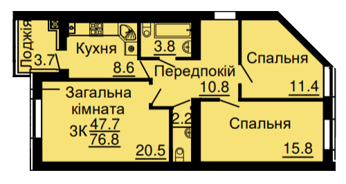 3-комнатная 76.8 м² в ЖК Львовский затышок (Львовский маеток) от застройщика, с. Софиевская Борщаговка