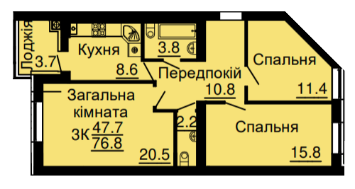 3-кімнатна 76.8 м² в ЖК Львівський затишок (Львівський маєток) від забудовника, с. Софіївська Борщагівка