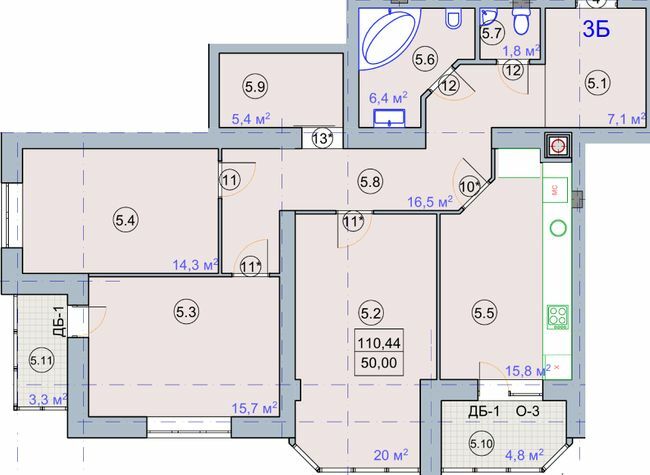 3-кімнатна 110.44 м² в ЖК на вул. Первомайська, 7 від 19 600 грн/м², м. Бердянськ