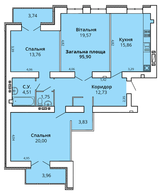 3-кімнатна 99.76 м² в ЖК Прем'єр Хаус від 22 000 грн/м², Миколаїв