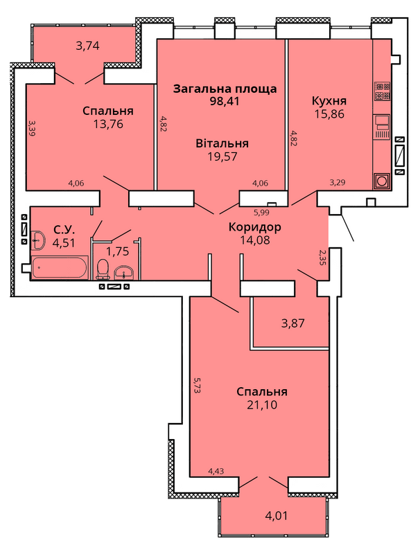 3-кімнатна 102.29 м² в ЖК Прем'єр Хаус від 22 000 грн/м², Миколаїв