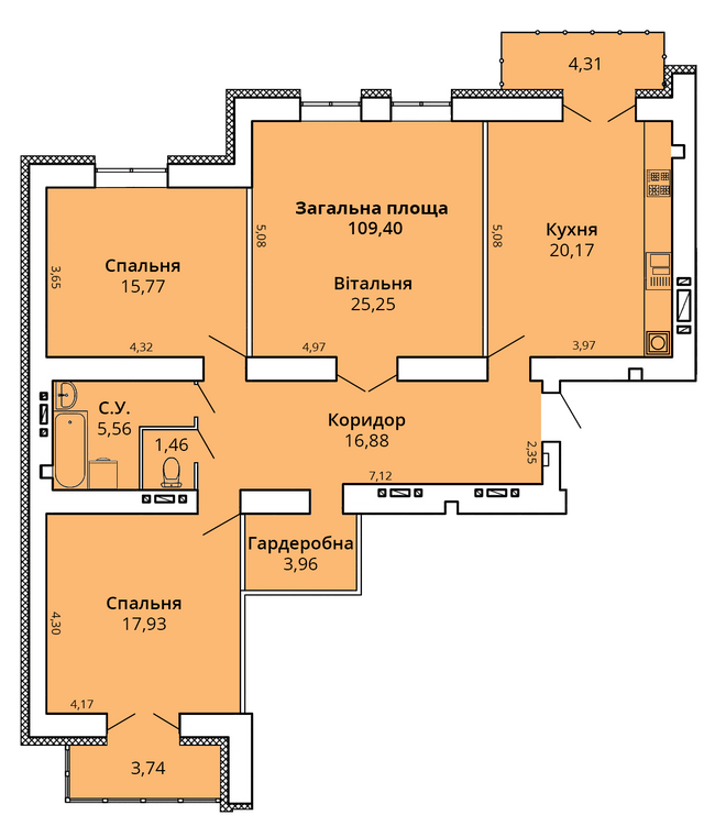 3-кімнатна 113.34 м² в ЖК Прем'єр Хаус від 22 000 грн/м², Миколаїв