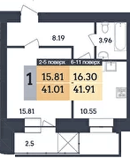 1-кімнатна 41.01 м² в ЖК Династія від 24 000 грн/м², Полтава