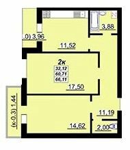 2-комнатная 66.11 м² в ЖК Лазурный от 18 500 грн/м², Полтава