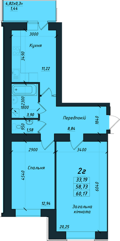 2-кімнатна 60.11 м² в ЖК на вул. Никитченко, 3 від 17 100 грн/м², Полтава