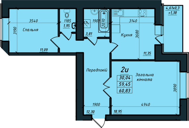 2-комнатная 60.83 м² в ЖК на ул. Никитченко, 3 от 17 100 грн/м², Полтава