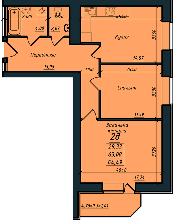 2-кімнатна 64.49 м² в ЖК на вул. Никитченко, 3 від 17 100 грн/м², Полтава