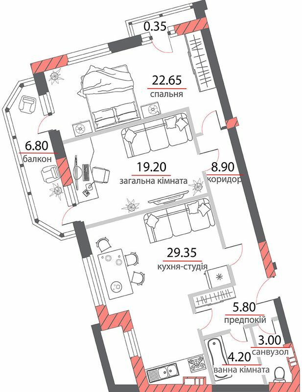 2-комнатная 100.25 м² в ЖК на ул. Пилипа Орлика, 26 от 37 300 грн/м², Полтава