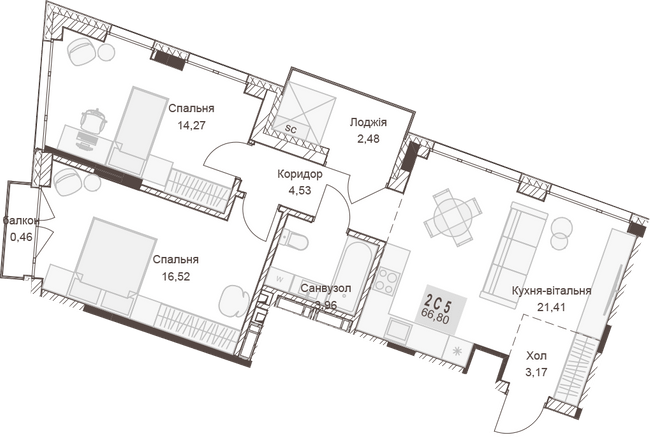 2-кімнатна 67.06 м² в ЖК Pokrovsky Apart Complex від 31 550 грн/м², Рівне