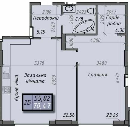 2-кімнатна 70.47 м² в ЖК Iceberg від 18 500 грн/м², Суми