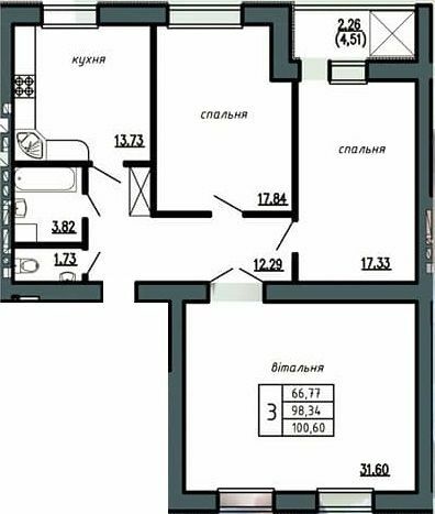 3-кімнатна 100.6 м² в ЖК Комфорт Лайф від 11 000 грн/м², м. Чортків