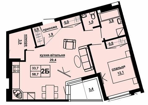 2-комнатная 58.7 м² в ЖК Доминиканский от 22 550 грн/м², Тернополь