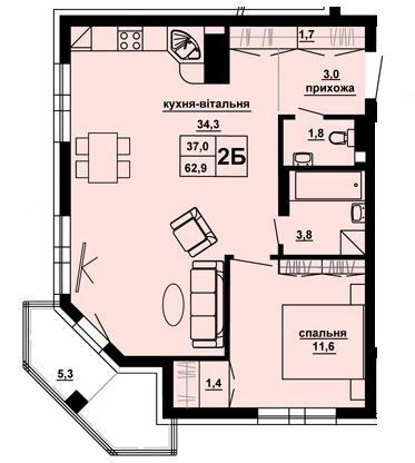 2-кімнатна 62.9 м² в ЖК Домініканський від 22 550 грн/м², Тернопіль