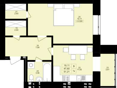 1-кімнатна 51.21 м² в ЖК Затишний двір від 15 000 грн/м², Тернопіль