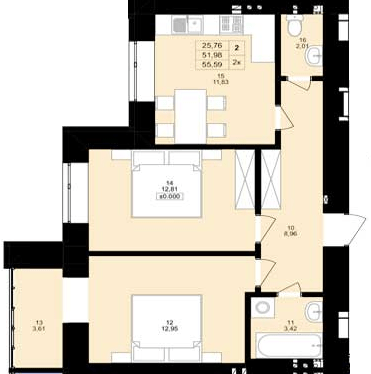 2-кімнатна 55.59 м² в ЖК Затишний двір від 13 500 грн/м², Тернопіль