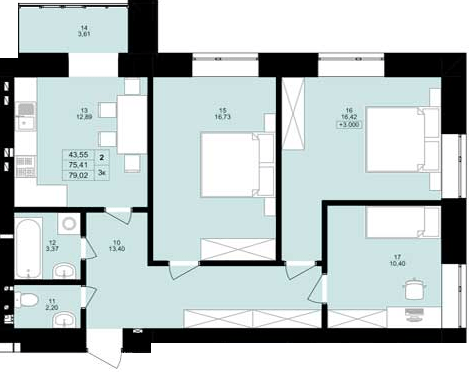 3-кімнатна 79.02 м² в ЖК Затишний двір від 15 000 грн/м², Тернопіль