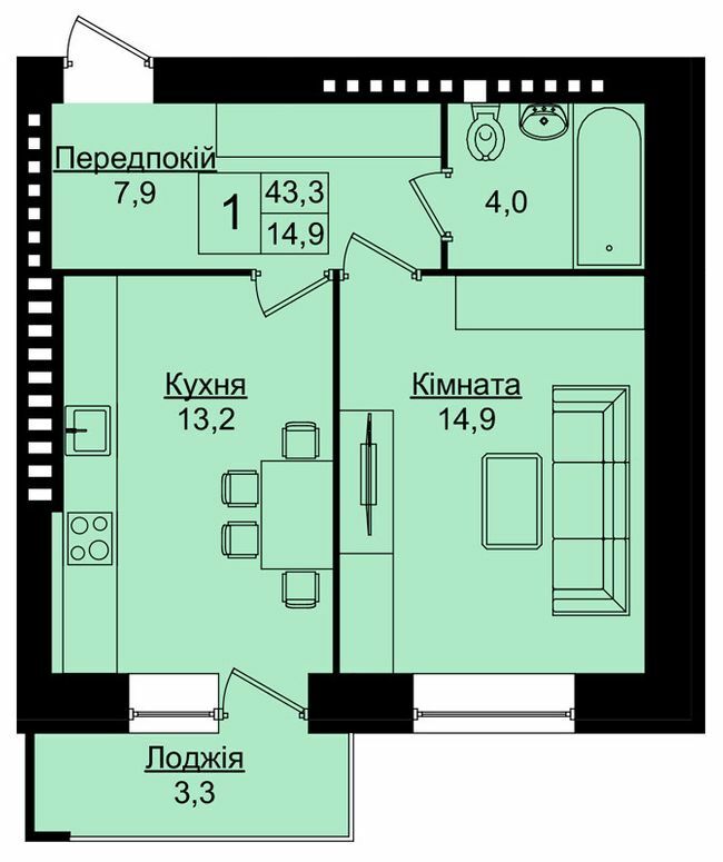 1-кімнатна 43.3 м² в ЖК Затишний дім від 18 300 грн/м², Тернопіль