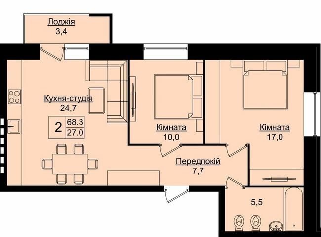 2-комнатная 68.3 м² в ЖК Уютный дом от 15 000 грн/м², Тернополь