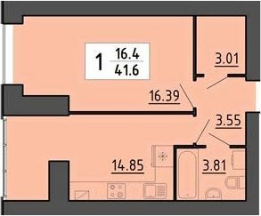 1-кімнатна 41.6 м² в ЖК Енергія від 21 000 грн/м², Тернопіль