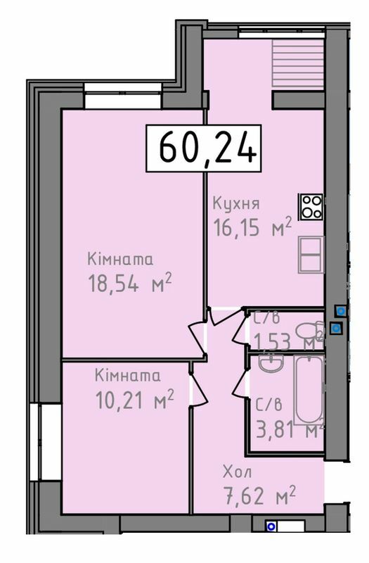 2-комнатная 60.24 м² в ЖК Status от 16 250 грн/м², Херсон