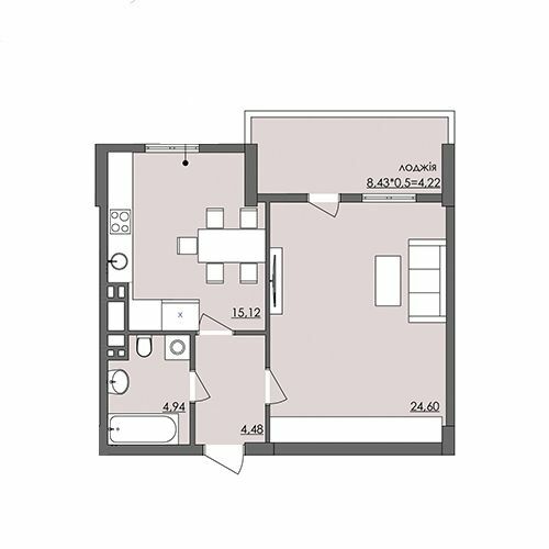 1-кімнатна 53.36 м² в ЖК Плаза Квартал від 18 450 грн/м², Херсон