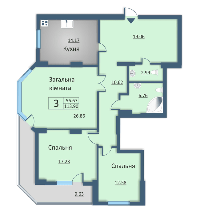 3-комнатная 113.9 м² в ЖД на ул. Каунасская, 2А от 21 000 грн/м², Киев