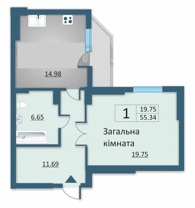 1-кімнатна 55.34 м² в ЖБ на вул. Каунаська, 2А від 27 000 грн/м², Київ