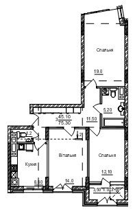 3-комнатная 75.3 м² в ЖК Акварели Проспекта от 20 100 грн/м², Черновцы