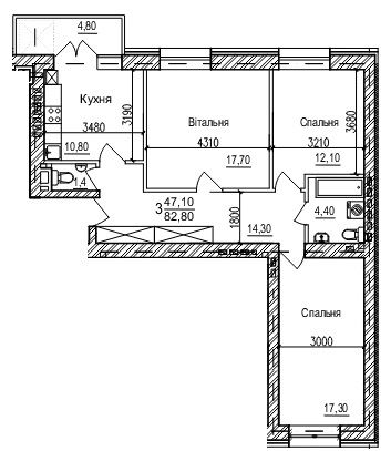 3-комнатная 82.8 м² в ЖК Акварели Проспекта от 20 100 грн/м², Черновцы