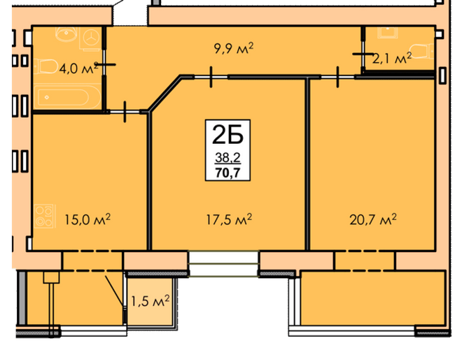 2-комнатная 70.7 м² в ЖК Andorra от 15 300 грн/м², Черкассы