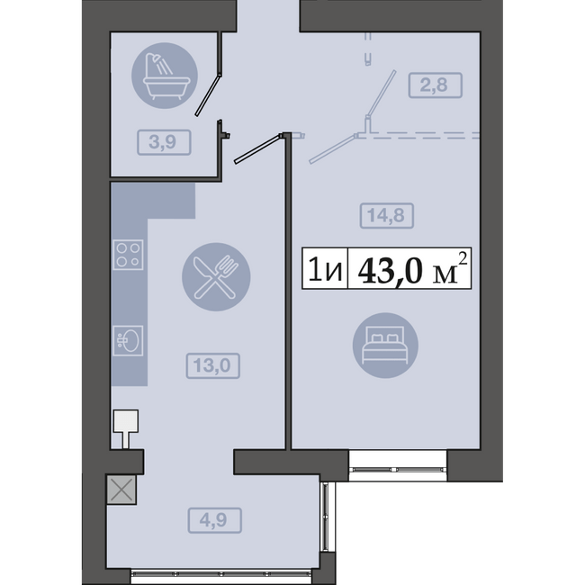 1-кімнатна 43 м² в ЖК Щасливий у Дніпрі від 20 300 грн/м², Дніпро