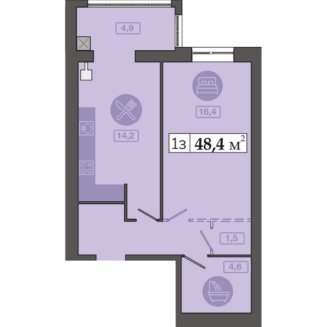 1-кімнатна 48.4 м² в ЖК Щасливий у Дніпрі від 20 300 грн/м², Дніпро