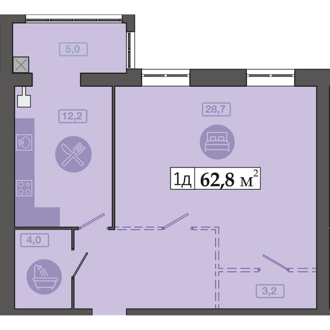 2-комнатная 62.8 м² в ЖК Счастливый в Днепре от 20 300 грн/м², Днепр