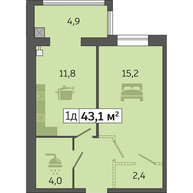 1-комнатная 43.1 м² в ЖК Счастливый в Днепре от 20 000 грн/м², Днепр