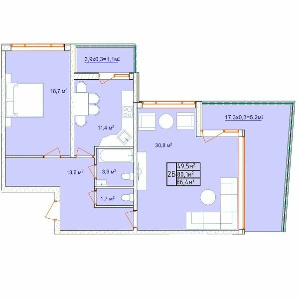 2-кімнатна 86.4 м² в ЖК Aqua Marine від 19 800 грн/м², Одеса