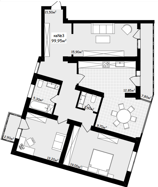 3-комнатная 99.95 м² в ЖК Неосити от 21 850 грн/м², Черновцы