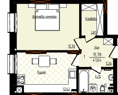 1-кімнатна 41.64 м² в ЖК Янтарний від 24 050 грн/м², Чернівці