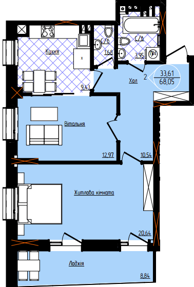 2-комнатная 68.05 м² в ЖК Янтарный от 21 350 грн/м², Черновцы