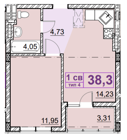 1-комнатная 38.3 м² в ЖК Идея от 20 000 грн/м², с. Гнедин